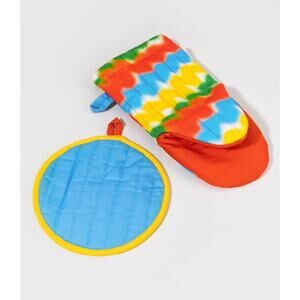 ban.do NWT Squiggles Rainbow Cotton Oven Mitt and Potholder Kitchen Cookware